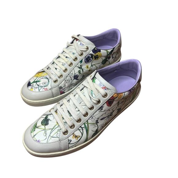 Gucci Flora Infinity Leather Low Top Sneakers Floral with Butterfly EU 38 US 8 - Picture 4 of 14
